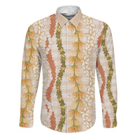 Hawaiian Ohia Lehua Lei Family Matching Off The Shoulder Long Sleeve Dress and Hawaiian Shirt Plaid Palaka Ahiehie Pattern LT9 Dad's Shirt - Long Sleeve Beige - Polynesian Pride