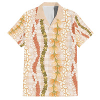 Hawaiian Ohia Lehua Lei Family Matching Off Shoulder Maxi Dress and Hawaiian Shirt Plaid Palaka Ahiehie Pattern LT9 Dad's Shirt - Short Sleeve Beige - Polynesian Pride