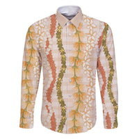 Hawaiian Ohia Lehua Lei Family Matching Off Shoulder Maxi Dress and Hawaiian Shirt Plaid Palaka Ahiehie Pattern LT9 Dad's Shirt - Long Sleeve Beige - Polynesian Pride