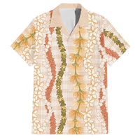 Hawaiian Ohia Lehua Lei Family Matching Off Shoulder Short Dress and Hawaiian Shirt Plaid Palaka Ahiehie Pattern LT9 Dad's Shirt - Short Sleeve Beige - Polynesian Pride