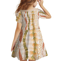 Hawaiian Ohia Lehua Lei Kid Short Sleeve Dress Plaid Palaka Ahiehie Pattern - Polynesian Pride