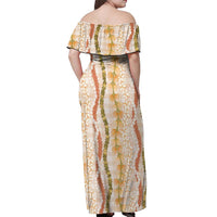 Hawaiian Ohia Lehua Lei Off Shoulder Maxi Dress Plaid Palaka Ahiehie Pattern - Polynesian Pride