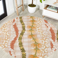 Hawaiian Ohia Lehua Lei Round Carpet Plaid Palaka Ahiehie Pattern - Polynesian Pride