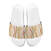 Hawaiian Ohia Lehua Lei Slide Sandals Plaid Palaka Ahiehie Pattern - Polynesian Pride