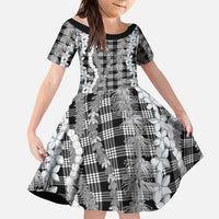 Hawaiian Ohia Lehua Lei Family Matching Long Sleeve Bodycon Dress and Hawaiian Shirt Plaid Palaka Eleele Pattern LT9 Daughter's Dress Black - Polynesian Pride