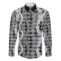Hawaiian Ohia Lehua Lei Family Matching Long Sleeve Bodycon Dress and Hawaiian Shirt Plaid Palaka Eleele Pattern LT9 Dad's Shirt - Long Sleeve Black - Polynesian Pride