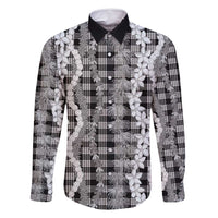 Hawaiian Ohia Lehua Lei Family Matching Mermaid Dress and Hawaiian Shirt Plaid Palaka Eleele Pattern LT9 Dad's Shirt - Long Sleeve Black - Polynesian Pride