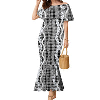 Hawaiian Ohia Lehua Lei Family Matching Mermaid Dress and Hawaiian Shirt Plaid Palaka Eleele Pattern LT9 Black - Polynesian Pride