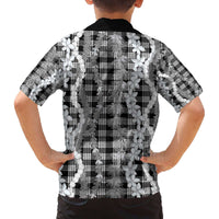 Hawaiian Ohia Lehua Lei Family Matching Off The Shoulder Long Sleeve Dress and Hawaiian Shirt Plaid Palaka Eleele Pattern - Polynesian Pride