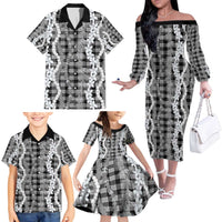 Hawaiian Ohia Lehua Lei Family Matching Off The Shoulder Long Sleeve Dress and Hawaiian Shirt Plaid Palaka Eleele Pattern LT9 - Polynesian Pride