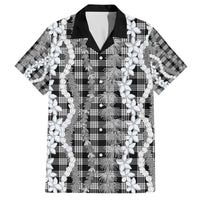 Hawaiian Ohia Lehua Lei Family Matching Off The Shoulder Long Sleeve Dress and Hawaiian Shirt Plaid Palaka Eleele Pattern LT9 Dad's Shirt - Short Sleeve Black - Polynesian Pride