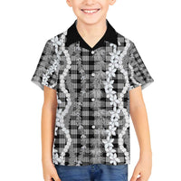 Hawaiian Ohia Lehua Lei Family Matching Off Shoulder Maxi Dress and Hawaiian Shirt Plaid Palaka Eleele Pattern - Polynesian Pride