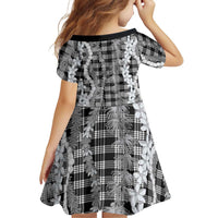Hawaiian Ohia Lehua Lei Family Matching Off Shoulder Short Dress and Hawaiian Shirt Plaid Palaka Eleele Pattern - Polynesian Pride