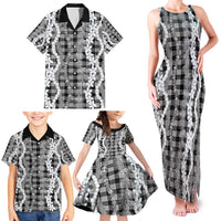 Hawaiian Ohia Lehua Lei Family Matching Tank Maxi Dress and Hawaiian Shirt Plaid Palaka Eleele Pattern - Polynesian Pride