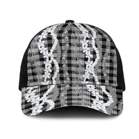 Hawaiian Ohia Lehua Lei Mesh Trucker Cap Plaid Palaka Eleele Pattern - Polynesian Pride