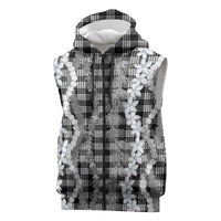 Hawaiian Ohia Lehua Lei Sleeveless Zip Hoodie Plaid Palaka Eleele Pattern - Polynesian Pride