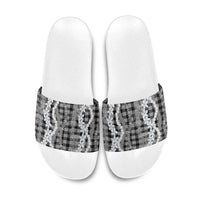 Hawaiian Ohia Lehua Lei Slide Sandals Plaid Palaka Eleele Pattern - Polynesian Pride