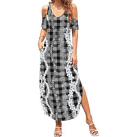 Hawaiian Ohia Lehua Lei Summer Maxi Dress Plaid Palaka Eleele Pattern - Polynesian Pride