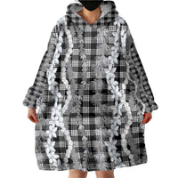 Hawaiian Ohia Lehua Lei Wearable Blanket Hoodie Plaid Palaka Eleele Pattern - Polynesian Pride