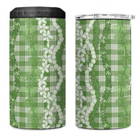 Hawaiian Ohia Lehua Lei 4 in 1 Can Cooler Tumbler Plaid Palaka Omaomao Pattern - Polynesian Pride