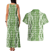 Hawaiian Ohia Lehua Lei Couples Matching Tank Maxi Dress and Hawaiian Shirt Plaid Palaka Omaomao Pattern - Polynesian Pride