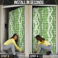 Hawaiian Ohia Lehua Lei Door Cover Plaid Palaka Omaomao Pattern - Polynesian Pride