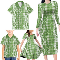 Hawaiian Ohia Lehua Lei Family Matching Long Sleeve Bodycon Dress and Hawaiian Shirt Plaid Palaka Omaomao Pattern LT9 - Polynesian Pride