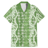 Hawaiian Ohia Lehua Lei Family Matching Mermaid Dress and Hawaiian Shirt Plaid Palaka Omaomao Pattern LT9 Dad's Shirt - Short Sleeve Green - Polynesian Pride