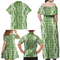 Hawaiian Ohia Lehua Lei Family Matching Off Shoulder Maxi Dress and Hawaiian Shirt Plaid Palaka Omaomao Pattern LT9 - Polynesian Pride