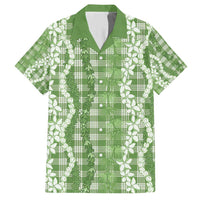 Hawaiian Ohia Lehua Lei Family Matching Short Sleeve Bodycon Dress and Hawaiian Shirt Plaid Palaka Omaomao Pattern LT9 Dad's Shirt - Short Sleeve Green - Polynesian Pride