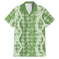 Hawaiian Ohia Lehua Lei Family Matching Tank Maxi Dress and Hawaiian Shirt Plaid Palaka Omaomao Pattern LT9 Dad's Shirt - Short Sleeve Green - Polynesian Pride