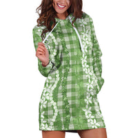 Hawaiian Ohia Lehua Lei Hoodie Dress Plaid Palaka Omaomao Pattern - Polynesian Pride