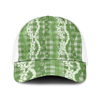 Hawaiian Ohia Lehua Lei Mesh Trucker Cap Plaid Palaka Omaomao Pattern - Polynesian Pride