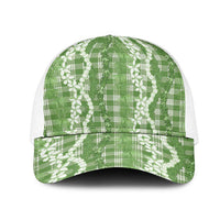 Hawaiian Ohia Lehua Lei Mesh Trucker Cap Plaid Palaka Omaomao Pattern - Polynesian Pride