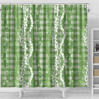 Hawaiian Ohia Lehua Lei Shower Curtain Plaid Palaka Omaomao Pattern - Polynesian Pride