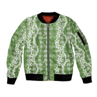 Hawaiian Ohia Lehua Lei Sleeve Zip Bomber Jacket Plaid Palaka Omaomao Pattern - Polynesian Pride