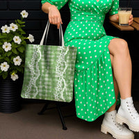 Hawaiian Ohia Lehua Lei Tote Bag Plaid Palaka Omaomao Pattern - Polynesian Pride