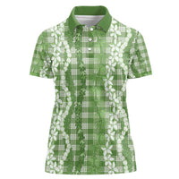 Hawaiian Ohia Lehua Lei Women Polo Shirt Plaid Palaka Omaomao Pattern - Polynesian Pride