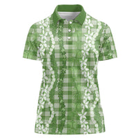 Hawaiian Ohia Lehua Lei Women Polo Shirt Plaid Palaka Omaomao Pattern - Polynesian Pride