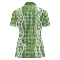 Hawaiian Ohia Lehua Lei Women Polo Shirt Plaid Palaka Omaomao Pattern - Polynesian Pride