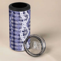 Hawaiian Ohia Lehua Lei 4 in 1 Can Cooler Tumbler Plaid Palaka Uliuli hohonu Pattern - Polynesian Pride