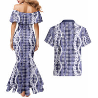 Hawaiian Ohia Lehua Lei Couples Matching Mermaid Dress and Hawaiian Shirt Plaid Palaka Uliuli hohonu Pattern - Polynesian Pride