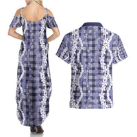 Hawaiian Ohia Lehua Lei Couples Matching Summer Maxi Dress and Hawaiian Shirt Plaid Palaka Uliuli hohonu Pattern - Polynesian Pride