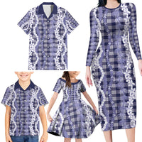 Hawaiian Ohia Lehua Lei Family Matching Long Sleeve Bodycon Dress and Hawaiian Shirt Plaid Palaka Uliuli hohonu Pattern LT9 - Polynesian Pride