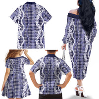 Hawaiian Ohia Lehua Lei Family Matching Off The Shoulder Long Sleeve Dress and Hawaiian Shirt Plaid Palaka Uliuli hohonu Pattern LT9 - Polynesian Pride