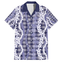 Hawaiian Ohia Lehua Lei Family Matching Off The Shoulder Long Sleeve Dress and Hawaiian Shirt Plaid Palaka Uliuli hohonu Pattern LT9 Dad's Shirt - Short Sleeve Navy - Polynesian Pride