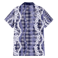 Hawaiian Ohia Lehua Lei Family Matching Off The Shoulder Long Sleeve Dress and Hawaiian Shirt Plaid Palaka Uliuli hohonu Pattern LT9 - Polynesian Pride