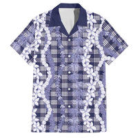 Hawaiian Ohia Lehua Lei Family Matching Off Shoulder Short Dress and Hawaiian Shirt Plaid Palaka Uliuli hohonu Pattern LT9 Dad's Shirt - Short Sleeve Navy - Polynesian Pride