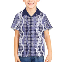Hawaiian Ohia Lehua Lei Family Matching Off Shoulder Short Dress and Hawaiian Shirt Plaid Palaka Uliuli hohonu Pattern LT9 - Polynesian Pride