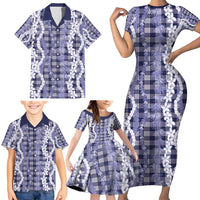 Hawaiian Ohia Lehua Lei Family Matching Short Sleeve Bodycon Dress and Hawaiian Shirt Plaid Palaka Uliuli hohonu Pattern LT9 - Polynesian Pride